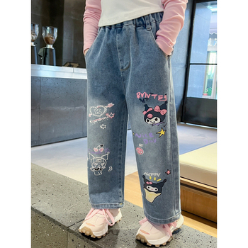 Tüdrukute Kulomi teksad kevad 2025 uued laste Korea kevad- ja sügisbeebitüdrukute sirge säärega pikad püksid