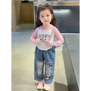 Tüdrukute Kulomi teksad kevad 2025 uued laste Korea kevad- ja sügisbeebitüdrukute sirge säärega pikad püksid