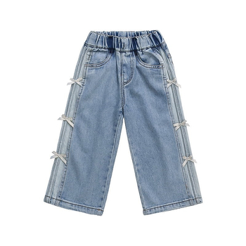Τζιν για κορίτσια Άνοιξη και Φθινόπωρο 2025 Νέα παιδικά παντελόνια με ίσια γραμμή για μωρά, ανοιξιάτικη στολή, με φιόγκο και φαρδιά μπατζάκια
