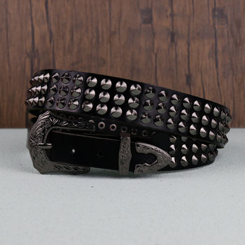Ζώνη από γνήσιο δέρμα αγελάδας Guangzhou Top Layer, με επένδυση Punk Hardware Spike, διακριτική, μοντέρνα ανδρική ζώνη, στυλ χιπ χοπ