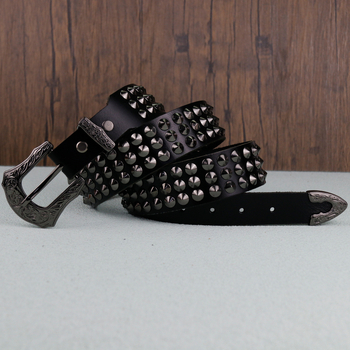 Ζώνη από γνήσιο δέρμα αγελάδας Guangzhou Top Layer, με επένδυση Punk Hardware Spike, διακριτική, μοντέρνα ανδρική ζώνη, στυλ χιπ χοπ