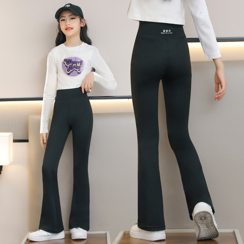 Pantaloni pentru fete, primăvara și toamna 2025, pantaloni de yoga pentru copii noi, primăvara și toamna, Weila Shark Pants, pantaloni negri la modă cu model trompetă pentru femei