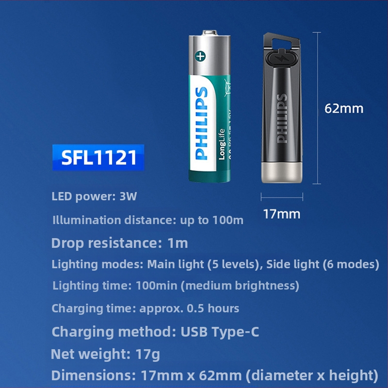 Philips Strong Light Flashlight Multi-Mode Mini Flashlight Nabíjateľná kompaktná prenosná domáca vonkajšia prenosná