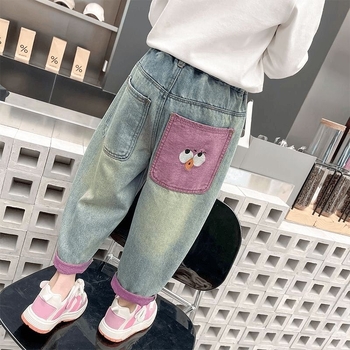 Τζιν για κορίτσια Άνοιξη και Φθινόπωρο 2024 Νέα παιδικά παντελόνια, φαρδιά, δυτικού τύπου, κορεάτικα, καρό, μοντέρνα παντελόνια για μωρά κορίτσια