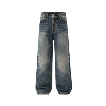 Пролетно-летни нови американски Cleanfit измити ретро винтидж дънки за мъже, прави широки панталони