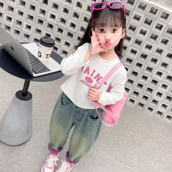 Τζιν για κορίτσια Άνοιξη και Φθινόπωρο 2024 Νέα παιδικά παντελόνια, φαρδιά, δυτικού τύπου, κορεάτικα, καρό, μοντέρνα παντελόνια για μωρά κορίτσια