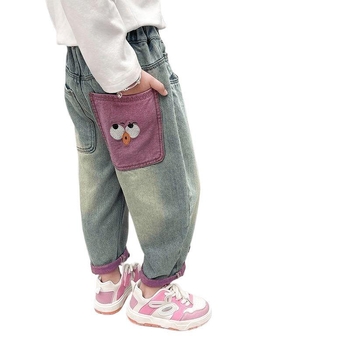 Τζιν για κορίτσια Άνοιξη και Φθινόπωρο 2024 Νέα παιδικά παντελόνια, φαρδιά, δυτικού τύπου, κορεάτικα, καρό, μοντέρνα παντελόνια για μωρά κορίτσια