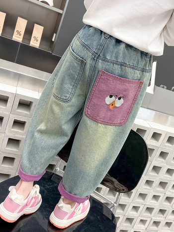 Παιδικά παντελόνια για κορίτσια, άνοιξη και φθινόπωρο, τζιν, κορεάτικο στυλ 2024, νέα άφιξη, all-match, δυτικό στυλ, μωρουδιακά, χαλαρά, casual, μοντέρνα