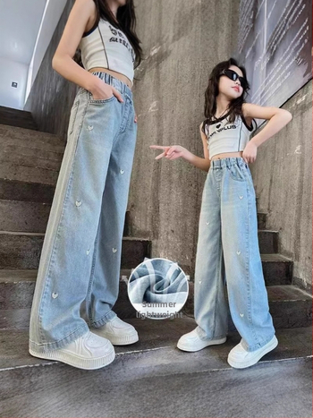 Τζιν Tencel για κορίτσια Zhongda, καλοκαιρινά λεπτά τζιν 2025, νέα παντελόνια με φαρδιά μπατζάκια, δυτικού τύπου, αδυνατιστικά παντελόνια
