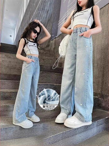 Τζιν Tencel για κορίτσια Zhongda, καλοκαιρινά λεπτά τζιν 2025, νέα παντελόνια με φαρδιά μπατζάκια, δυτικού τύπου, αδυνατιστικά παντελόνια