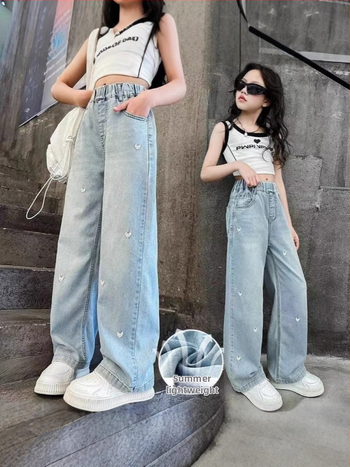 Τζιν Tencel για κορίτσια Zhongda, καλοκαιρινά λεπτά τζιν 2025, νέα παντελόνια με φαρδιά μπατζάκια, δυτικού τύπου, αδυνατιστικά παντελόνια