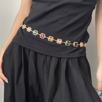 Lančić za struk s dragim kamenjem u boji s obojenom podlogom i suknjom, vrhunski novi metalni lanac iz 2025., nišni dodaci, poseban remen za žene