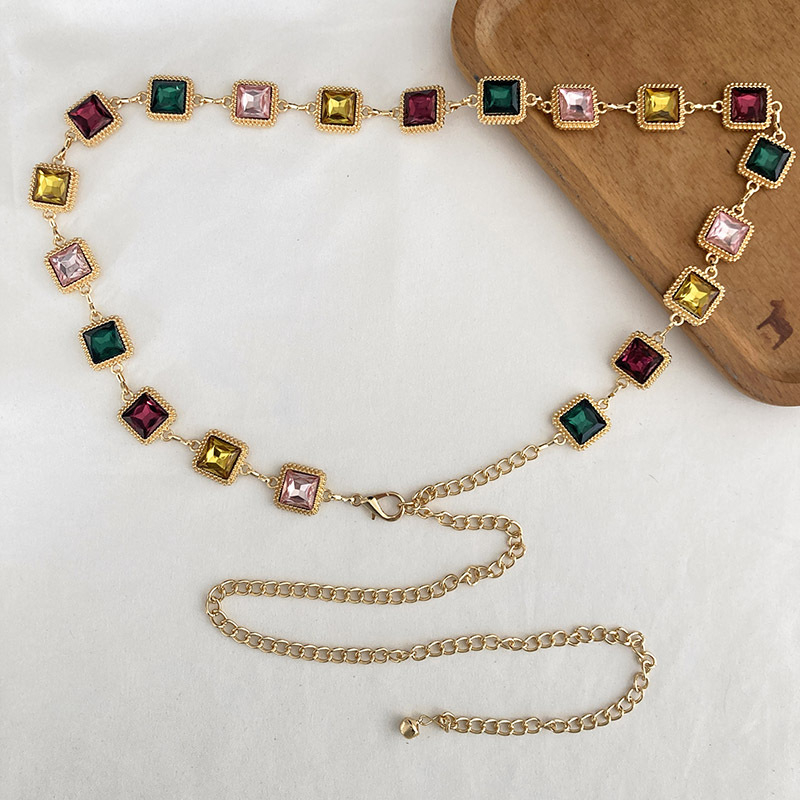 Lančić za struk s dragim kamenjem u boji s obojenom podlogom i suknjom, vrhunski novi metalni lanac iz 2025., nišni dodaci, poseban remen za žene