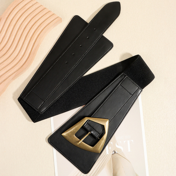 Γεωμετρική φαρδιά σφραγίδα μέσης μαύρη ελαστική ζώνη μέσης που ταιριάζει με το παλτό χειμώνα νέα μόδα ευέλικτες κυρίες Ευρωπαίες και Αμερικανίδες