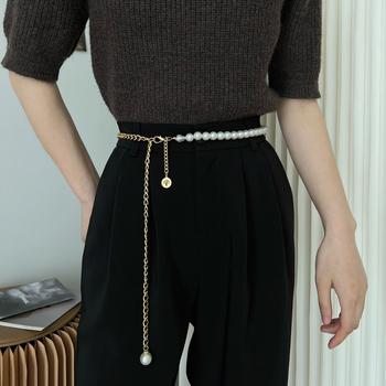 Γυναικείο διακοσμητικό φόρεμα με ζώνη λευκού μαργαριταριού για την άνοιξη και το καλοκαίρι του 2024, νέο καλοκαιρινό φόρεμα με αλυσίδα και ραφές, αξεσουάρ για γυναίκες