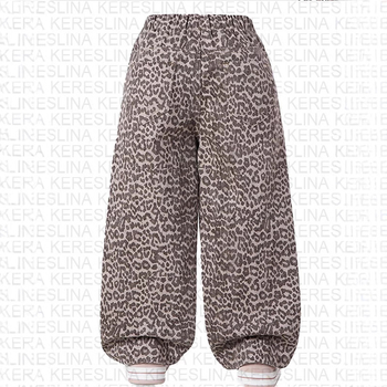Y2k Нови панталони за улични танци на открито с леопардов принт, широки ежедневни панталони, нови американски панталони, спортни панталони