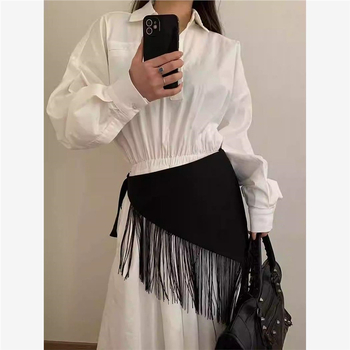 Φόρεμα με μαύρη ζώνη για γυναίκες, διακόσμηση αμερικανικού στιλ, σχέδιο φούστας για καυτά κορίτσια, ζώνη μέσης, αξεσουάρ με τριγωνική φούντα