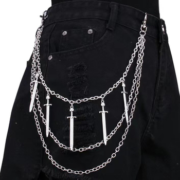 Eiropas un Amerikas Savienoto Valstu pārrobežu hiphopa zobena kulona vidukļa ķēde, daudzslāņu metāla retro ķēde, ķermeņa ķēde, bikšu ķēde, aksesuāru vairumtirdzniecība