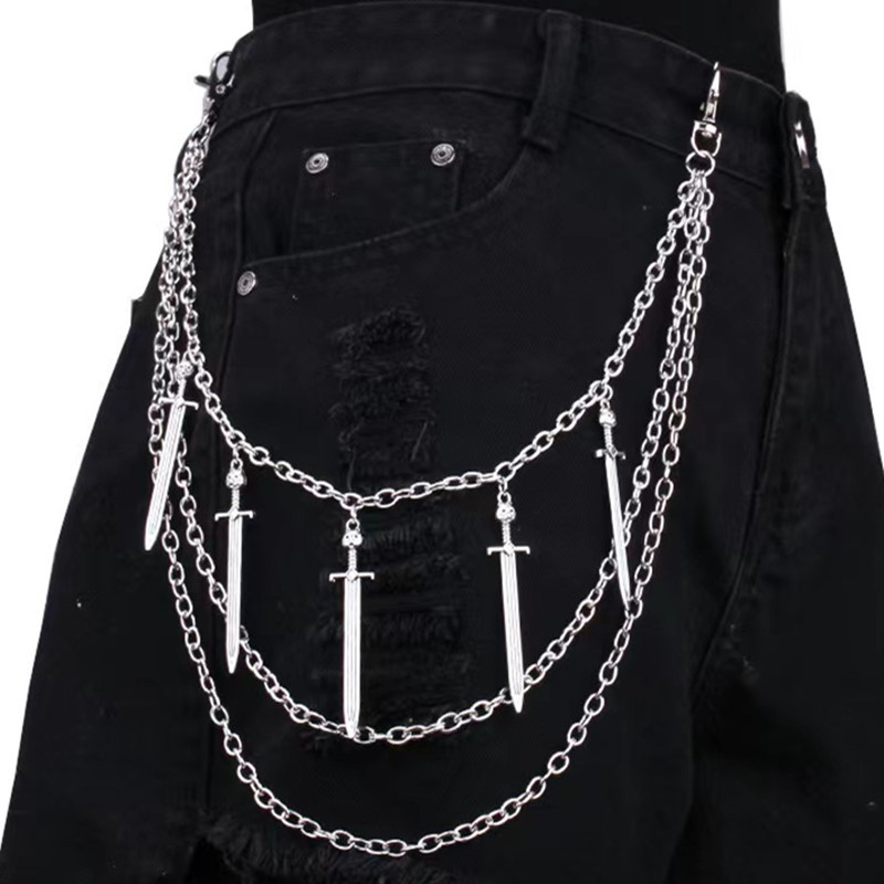 Eiropas un Amerikas Savienoto Valstu pārrobežu hiphopa zobena kulona vidukļa ķēde, daudzslāņu metāla retro ķēde, ķermeņa ķēde, bikšu ķēde, aksesuāru vairumtirdzniecība