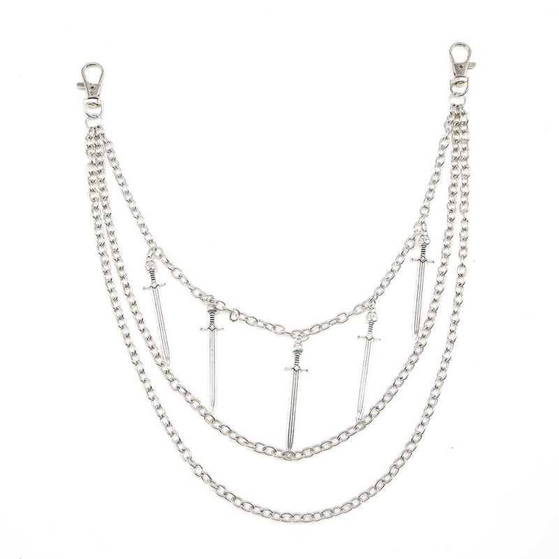 Eiropas un Amerikas Savienoto Valstu pārrobežu hiphopa zobena kulona vidukļa ķēde, daudzslāņu metāla retro ķēde, ķermeņa ķēde, bikšu ķēde, aksesuāru vairumtirdzniecība