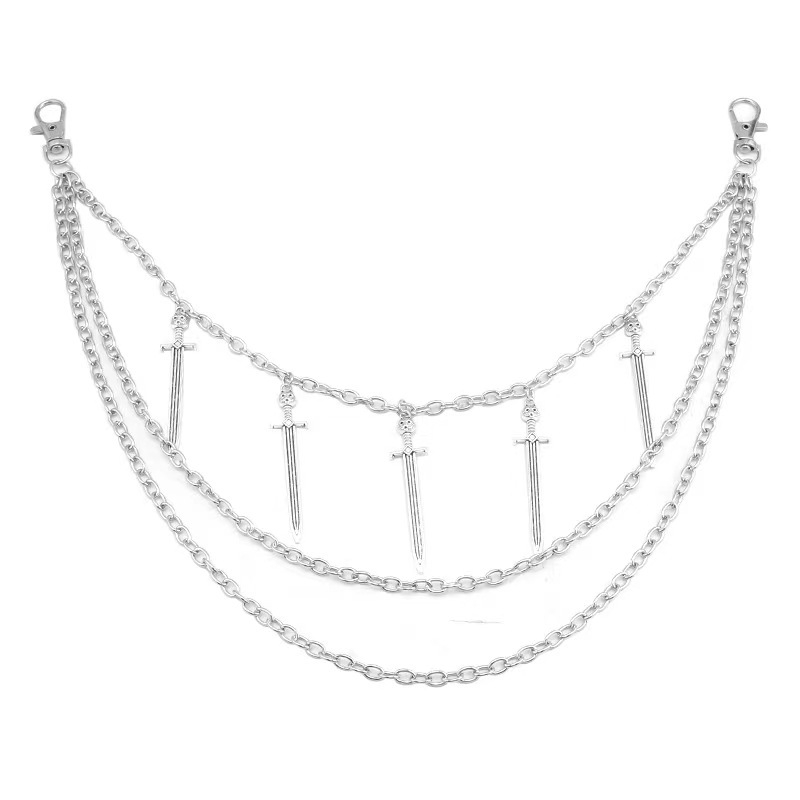 Eiropas un Amerikas Savienoto Valstu pārrobežu hiphopa zobena kulona vidukļa ķēde, daudzslāņu metāla retro ķēde, ķermeņa ķēde, bikšu ķēde, aksesuāru vairumtirdzniecība