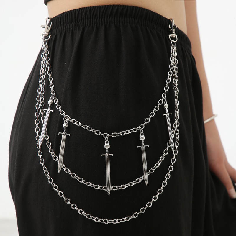 Eiropas un Amerikas Savienoto Valstu pārrobežu hiphopa zobena kulona vidukļa ķēde, daudzslāņu metāla retro ķēde, ķermeņa ķēde, bikšu ķēde, aksesuāru vairumtirdzniecība