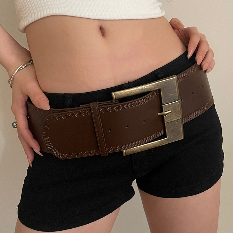 Vintažinis Maillard stiliaus platus diržas moterims, aptemptas juosmuo, liekninantis derantis sijonas, elegantiškas, aukštos klasės amerikietiško stiliaus „Spice Girl“ diržas