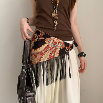 Γυναικεία φούστα με τριγωνική φούστα σε έθνικ στιλ μποέμ, φόρεμα με φαρδιά ζώνη και διακοσμητική ζώνη