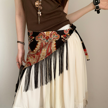 Γυναικεία φούστα με τριγωνική φούστα σε έθνικ στιλ μποέμ, φόρεμα με φαρδιά ζώνη και διακοσμητική ζώνη