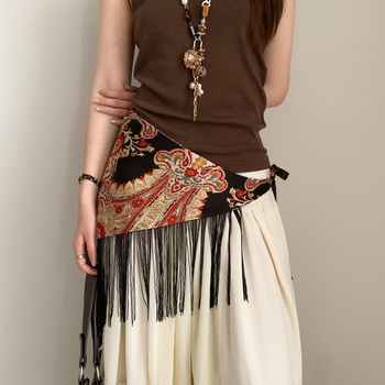 Γυναικεία φούστα με τριγωνική φούστα σε έθνικ στιλ μποέμ, φόρεμα με φαρδιά ζώνη και διακοσμητική ζώνη
