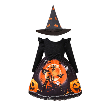 EW väliskaubanduse laste riided väikestele ja keskmise suurusega lastele, uued tüdrukud, kevad- ja sügisene Halloweeni kõrvitsapidulik kleit Q1826-C