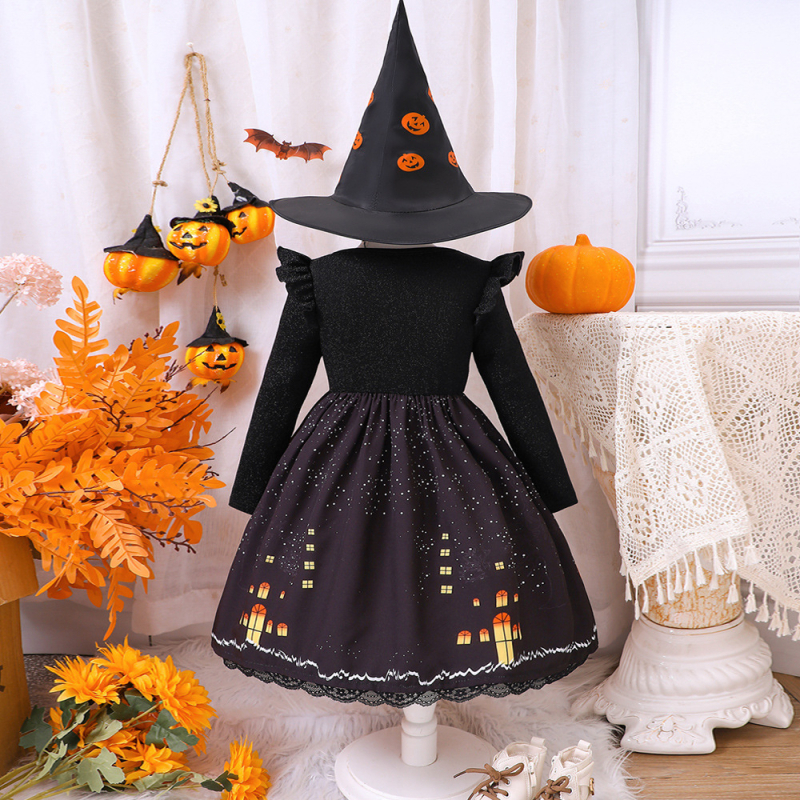 EW väliskaubanduse laste riided väikestele ja keskmise suurusega lastele, uued tüdrukud, kevad- ja sügisene Halloweeni kõrvitsapidulik kleit Q1826-C