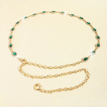 Λεπτή γυναικεία αλυσίδα μέσης υψηλής ποιότητας με ένθετο κρυστάλλινο σμαράγδι, λεπτή μεταλλική αλυσίδα, ασορτί ζώνη για φόρεμα, αξεσουάρ