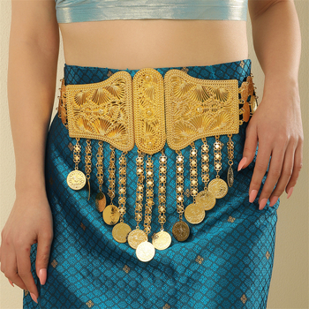 Трансгранична нова етническа стилна орнамент за талия, голяма верижка за талия с висулка за монета, геометричен пискюл, орнамент за талия, верижка за пъпа и тяло