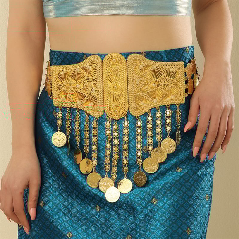 Трансгранична нова етническа стилна орнамент за талия, голяма верижка за талия с висулка за монета, геометричен пискюл, орнамент за талия, верижка за пъпа и тяло
