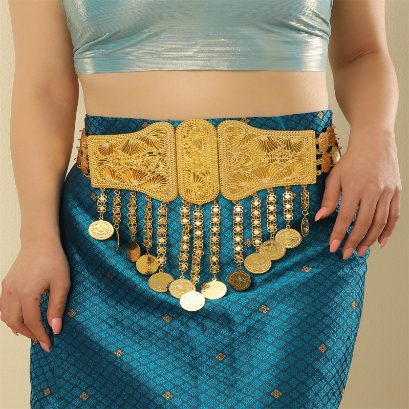 Трансгранична нова етническа стилна орнамент за талия, голяма верижка за талия с висулка за монета, геометричен пискюл, орнамент за талия, верижка за пъпа и тяло