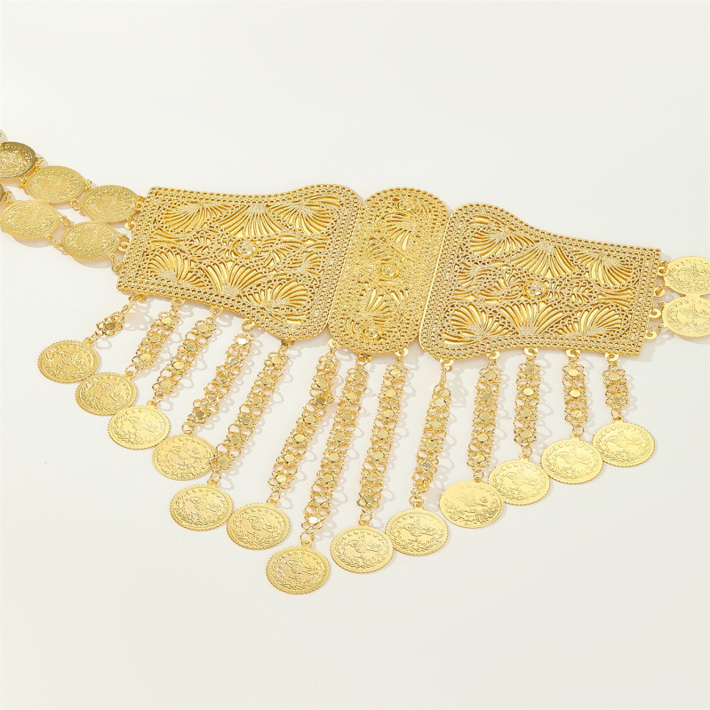 Трансгранична нова етническа стилна орнамент за талия, голяма верижка за талия с висулка за монета, геометричен пискюл, орнамент за талия, верижка за пъпа и тяло