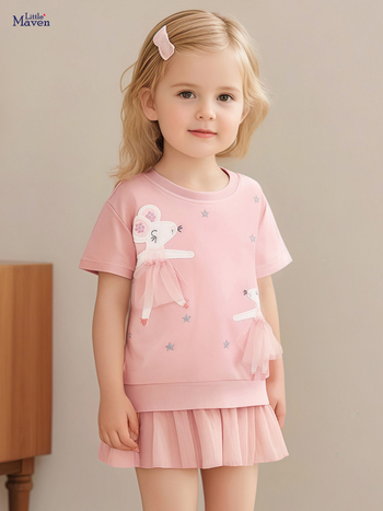 Little Maven europska i američka djevojčica mrežasta suknja ljetna slatka majica s kapuljačom crtana dječja suknja kratkih rukava