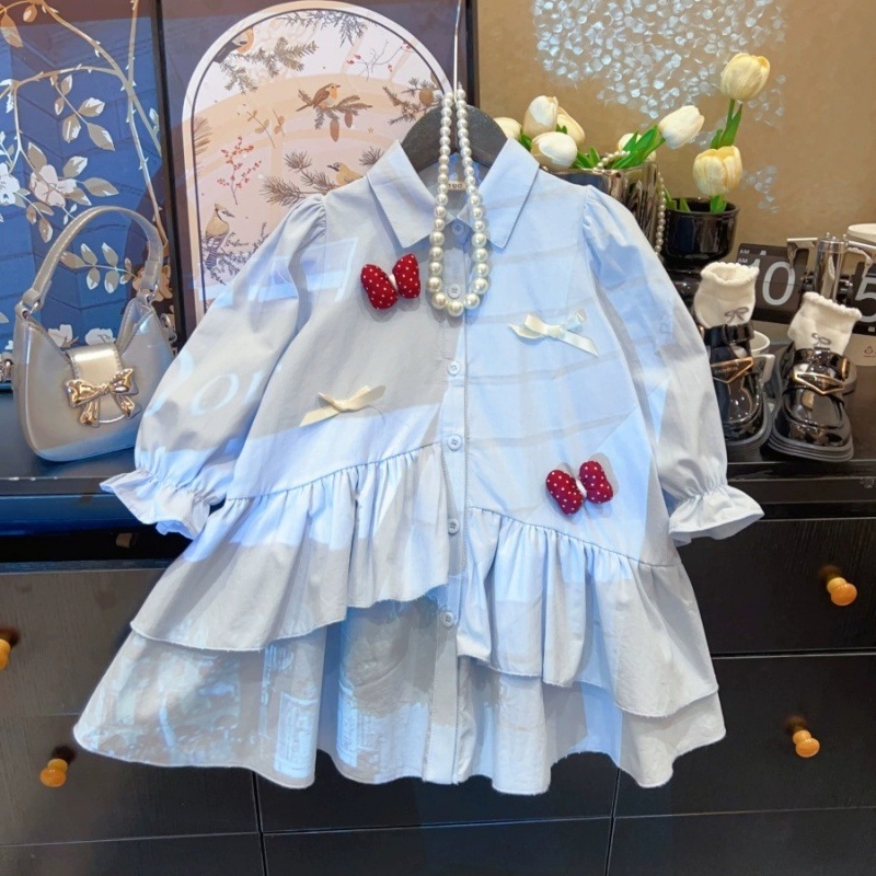 2025 Új, lányos, koreai stílusú, stílusos ingruha Tavaszi és őszi új, masnis, hosszú ujjú lányka ruha