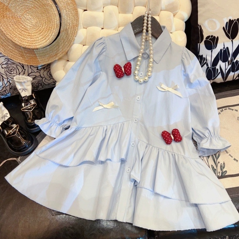 2025 Új, lányos, koreai stílusú, stílusos ingruha Tavaszi és őszi új, masnis, hosszú ujjú lányka ruha