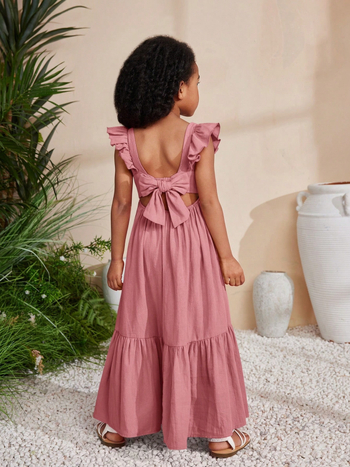 Παιδικά Ρούχα Εξωτερικού Εμπορίου με Τετράγωνη Λαιμόκοψη, Μακριά Μανίκια με Βολάν, Καλοκαιρινό Casual Ρούχο, Casual Φόρεμα | Φόρεμα με Τετράγωνη Λαιμόκοψη