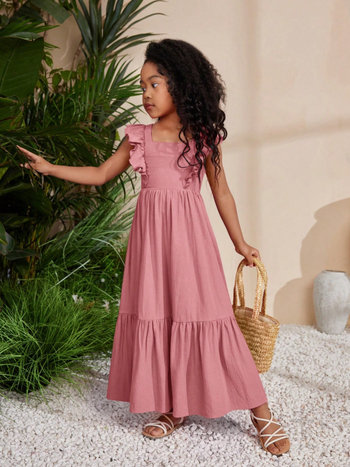 Παιδικά Ρούχα Εξωτερικού Εμπορίου με Τετράγωνη Λαιμόκοψη, Μακριά Μανίκια με Βολάν, Καλοκαιρινό Casual Ρούχο, Casual Φόρεμα | Φόρεμα με Τετράγωνη Λαιμόκοψη