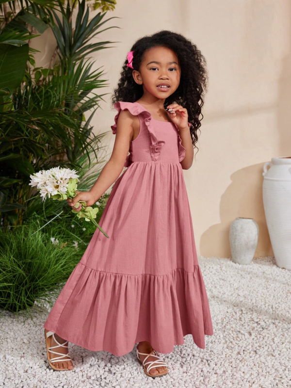 Külkereskedelmi Gyermekruházat Szögletes Nyakkivágású Hosszú Fodros Ujjú Nyári Hétköznapi Ruha | Ruha Szögletes Nyakkivágással