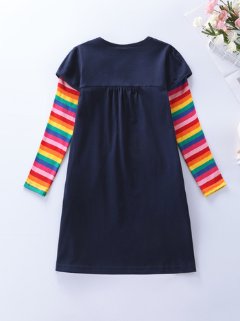 Παιδικό Φόρεμα με Μακρυμάνικο Μονόκερο σε Φθινόπωρο και Νέο Στυλ από Βαμβάκι, Κεντημένο με Κινούμενα Σχέδια, για Κορίτσια, LH5810