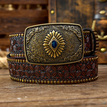 Amazon raktáron Új Guofeng férfi jellegzetes szegecses öv Divatos retró faragott, tartós öv