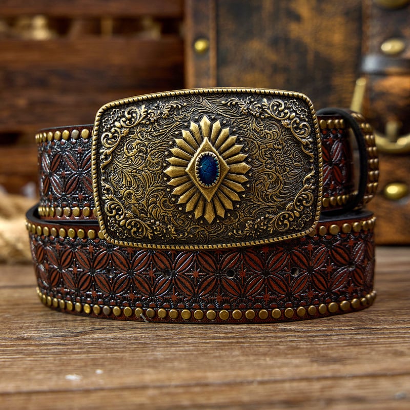 Amazon raktáron Új Guofeng férfi jellegzetes szegecses öv Divatos retró faragott, tartós öv