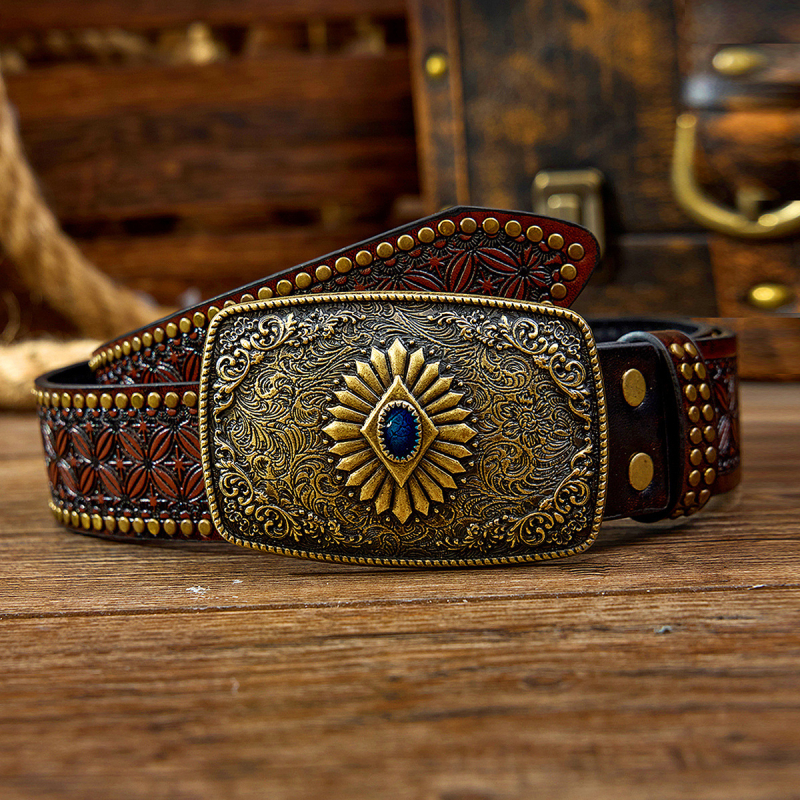 Amazon raktáron Új Guofeng férfi jellegzetes szegecses öv Divatos retró faragott, tartós öv