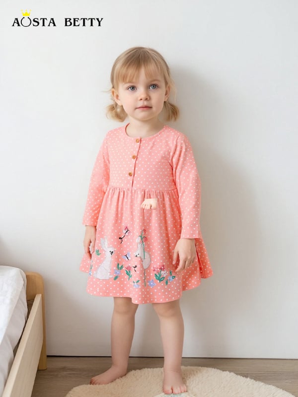 Jesenné dievčenské šaty Aostabetty Autum, nové, európske a americké, módne, detské princeznovské šaty s kreslenými vyšívanými detskými šatami