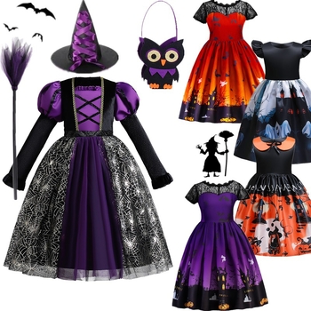 Helovino vaikų drabužiai mergaičių princesės suknelė raganos suknelė mažos raganos suknelė cosplay kostiumas šokių pasirodymo drabužiai