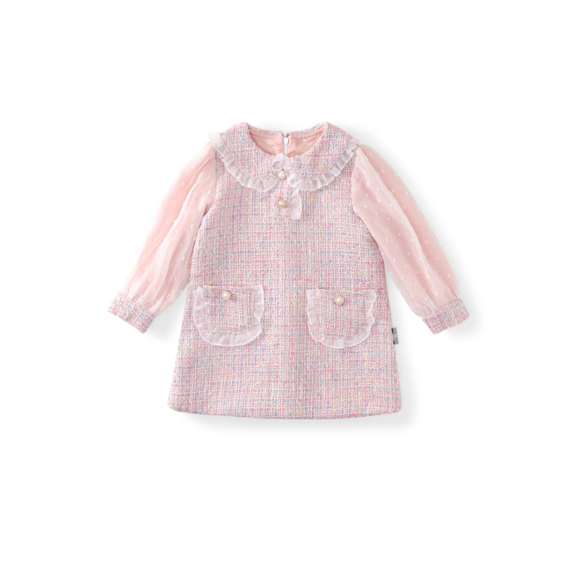 Rochie de primăvară și toamnă MDD pentru fete 2024, stil mic, cu mânecă lungă, guler lotus, mânecă cu bule, comerț exterior